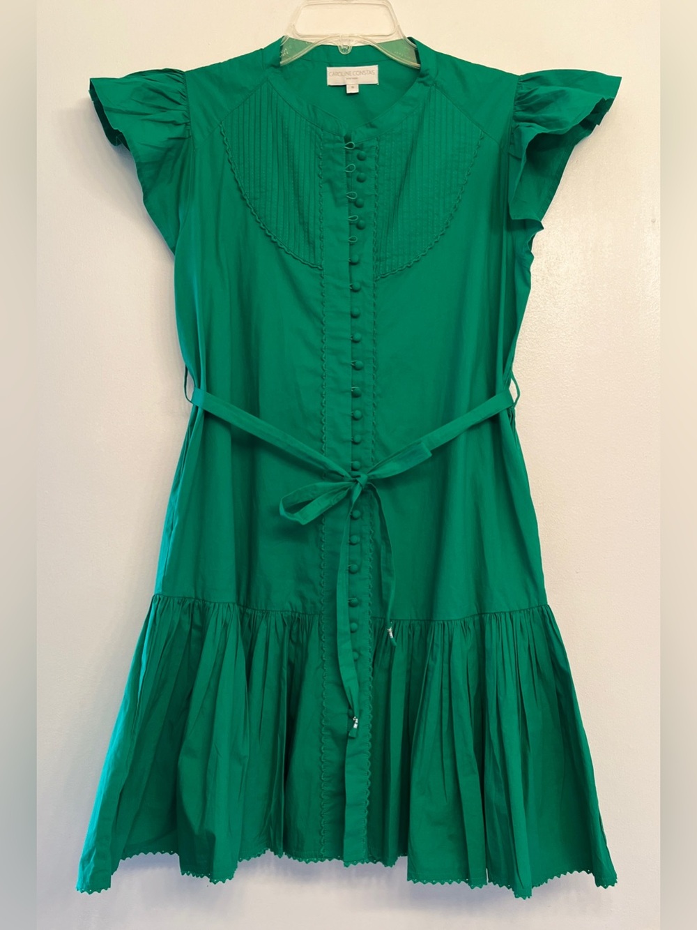 Caroline Constas Vibrant Green Ruffle button-down dress size S